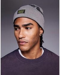 ASOS - Gorro Gris Y Negro Reversible Con Diseño Gráfico De Calaveras De Punto De -Verde - Lyst