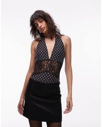 ASOS - Premium Slinky Halter Neck Bodysuit With Lace Panel - Lyst