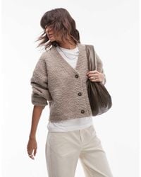 TOPSHOP - Knitted V-neck Boucle Oversized Cardigan - Lyst