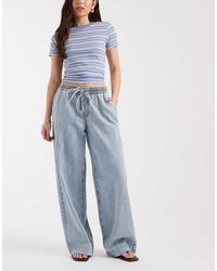 Pieces - Tie Waist Wide Leg Mid Rise Jeans - Lyst