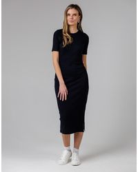 French Connection - Cotton Ribbed Short Sleeve Bodycon Midi Dress - Lyst