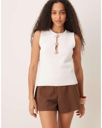 Mango - Cotton Mix Compact Knitted Top With Statement Buttons - Lyst