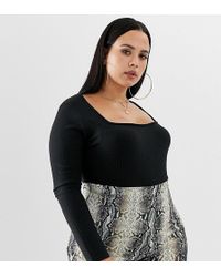 Boohoo Square Neck Ribbed Body In Black