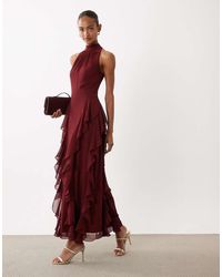 LACE & BEADS - High Neck Backless Ruffle Maxi Dress - Lyst