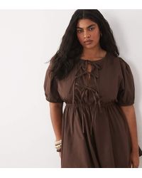 Esmee Curve - Tie Front Puff Sleeve Mini Beach Dress - Lyst
