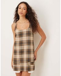 ASOS - Vestito A Trapezio Corto Color Cioccolato A Quadri Con Scollo Rotondo - Lyst