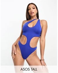ASOS - Asos Design Tall One Shoulder Asymmetric Cut Out Swimsuit - Lyst