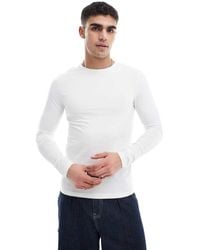 ASOS - Camiseta Color Crema Básica Ajustada De Manga Larga De -Blanco - Lyst