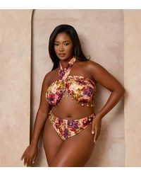 Moda Minx Curve - X Alessa Tyrrell-charles Floral Print Wrap Bikini Top With Bead Detailing - Lyst