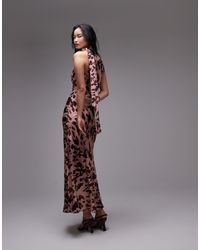 TOPSHOP - Mouwloze Jurk Van Satijn Met Gestrikte Hals En Bloemenprint - Lyst