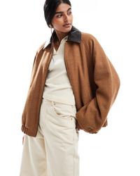 ASOS - Wool Blend Heritage Leather Look Collar Bomber - Lyst