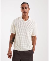 Jack & Jones - Polo en maille à col fendu - crème - Lyst