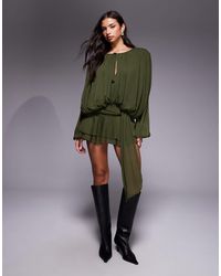 Lioness - Elements Petite Chiffon Drape Detail Balloon Sleeve Tie Waist Mini Dress - Lyst