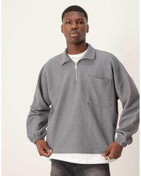 ASOS - Sudadera Gris De Corte Cuadrado Extragrande Con Cuello Alzado Con Cremallera De Tejido Grueso Acanalado De - Lyst