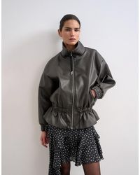 TOPSHOP - Toggle Waist Leather Look Funnel Zip Through Jacket - Lyst