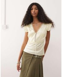 Reclaimed Vintage - Satin Tea Top With Pintucks And Lace Trims - Lyst