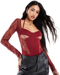 ASOS - Lace Insert Corset Bodysuit With Shrug Detail - Lyst