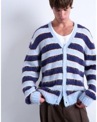 TOPMAN - Oversized Fit Fluffy Knitted Stripe Cardigan - Lyst