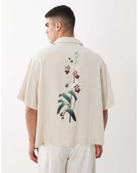 ASOS - Boxy Oversized Revere Linen Blend Shirt With Floral Placement Print - Lyst