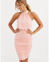 Lipsy Slinky Halter Neck Dress In Blush - Pink
