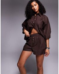 River Island - Button Front Poplin Shorts Co-ord - Lyst