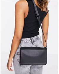 ASOS Leather Multi Gusset Cross-body Bag With Wide Strap - Black