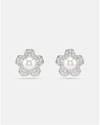 Swarovski - Ariana Grande X Stud Earrings, Crystal Pearl, Round Cut, Flower, Rhodium Plated - Lyst