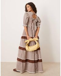Neon Rose - Gingham Ruffle Detail Puff Sleeve Smock Dress - Lyst