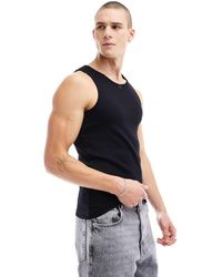 River Island - Camiseta De Tirantes De Canalé Negra De - Lyst