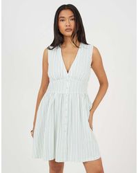 Brave Soul - Stripe Sleeveless Mini Dress With Button Details - Lyst