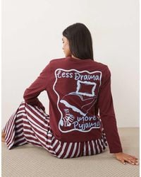 ASOS - Long Sleeve Top And Wide Leg Trouser Pyjama Set With Less Drama More Pyjama Graphic - Lyst