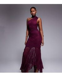 Kaiia - Exclusive Slinky Lace Asymmetric Scarf Detail Sheer Hem Maxi Dress - Lyst