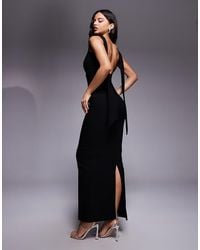 Vesper - Bengaline High Neck Low Draped Back Detailing Maxi Dress - Lyst