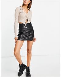 Miss Selfridge Faux-leather Mini Skirt With Side Split - Black
