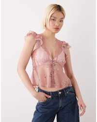 Reclaimed Vintage - Tea Top With Lace Trims And Button Down - Lyst
