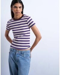 TOPSHOP - Stripe Rib Short Sleeve Tee - Lyst