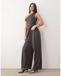 ASOS - Co-Ord Linen Look Tie Waist Wide Leg Trousers - Lyst