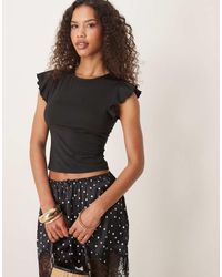 ASOS - Top Con Scollo A Barchetta E Maniche Con Volant - Lyst