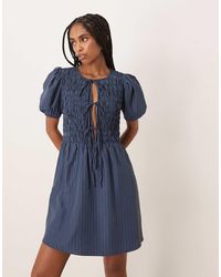 Glamorous - Tie Front Puff Sleeve Mini Dress - Lyst