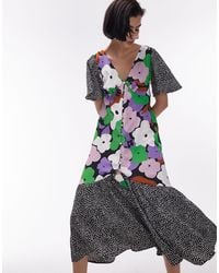 TOPSHOP - Bold Floral Flutter Sleeve Dress - Lyst