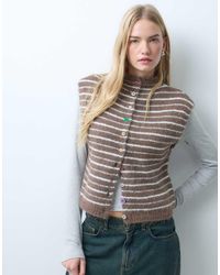 Pieces - High Neck Button Detail Knitted Cardigan - Lyst