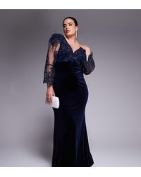 Goddiva - Curve Scalloped Lace & Velvet Maxi Dress - Lyst