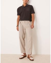 ASOS - Pantalon habillé coupe fuselée oversize à pinces et chevrons en laine mélangée - camel - Lyst