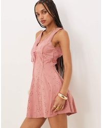ASOS - Broderie Sleeveless V Neck Swing Mini Dress - Lyst