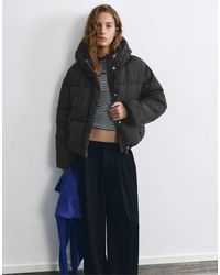Pull&Bear - Cropped Pufferjack Met Capuchon - Lyst