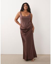 ASOS - Asos Design Curve Deep Scoop Neck Maxi Dress With Asymmetric Draped Skirt Overlay - Lyst