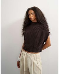TOPSHOP - Knitted Slouchy Wool-blend Short Sleeve Ribbed Top - Lyst