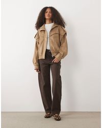 Threadbare - Faux Suede Funnel Neck Batwing Bomber Jacket - Lyst