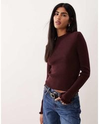 Mango - Wool Mix High Neck Frill Edge Knitted Top - Lyst