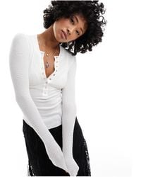 Free People - Henley Button Detail Long Sleeve Top - Lyst